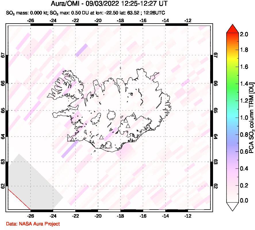 A sulfur dioxide image over Iceland on Sep 03, 2022.