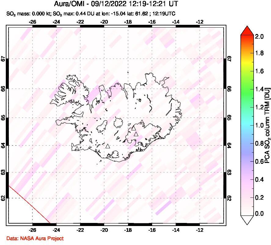 A sulfur dioxide image over Iceland on Sep 12, 2022.