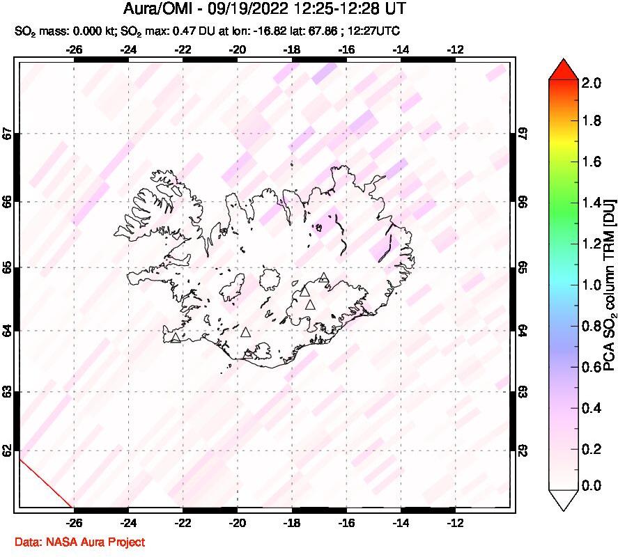 A sulfur dioxide image over Iceland on Sep 19, 2022.