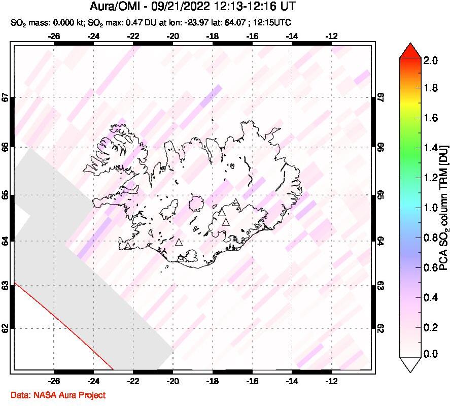 A sulfur dioxide image over Iceland on Sep 21, 2022.