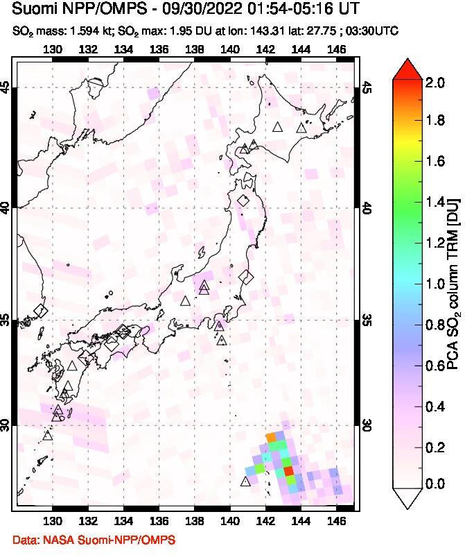 A sulfur dioxide image over Japan on Sep 30, 2022.
