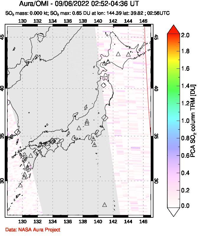 A sulfur dioxide image over Japan on Sep 06, 2022.