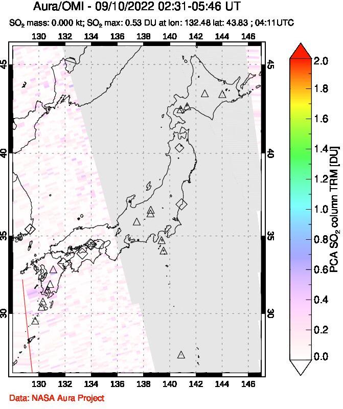 A sulfur dioxide image over Japan on Sep 10, 2022.