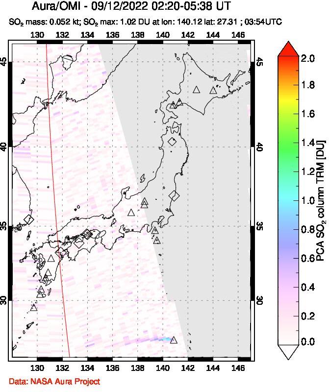 A sulfur dioxide image over Japan on Sep 12, 2022.