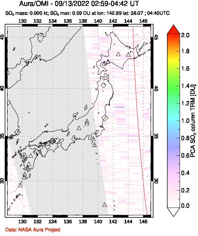 A sulfur dioxide image over Japan on Sep 13, 2022.