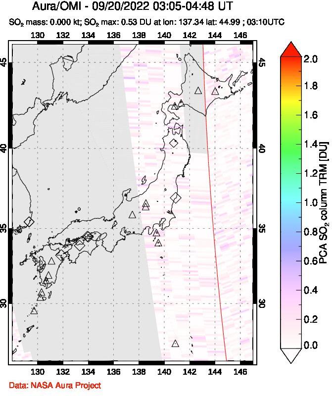 A sulfur dioxide image over Japan on Sep 20, 2022.