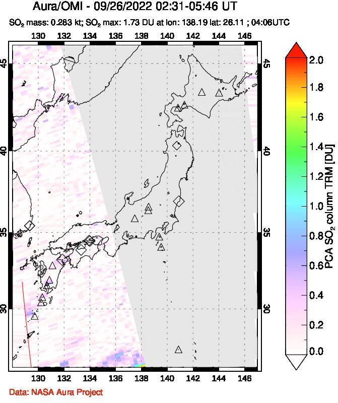 A sulfur dioxide image over Japan on Sep 26, 2022.