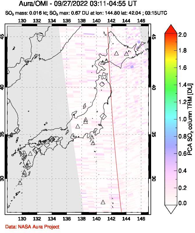 A sulfur dioxide image over Japan on Sep 27, 2022.