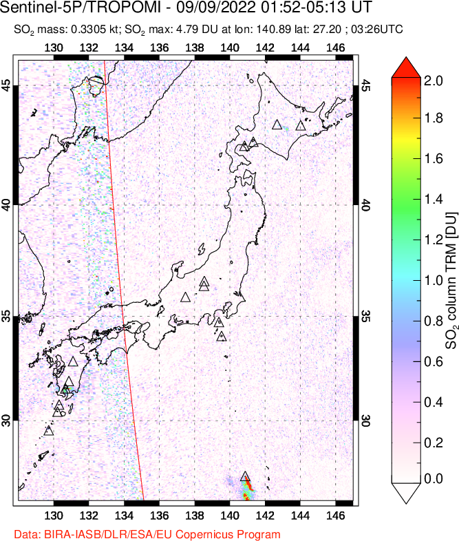 A sulfur dioxide image over Japan on Sep 09, 2022.