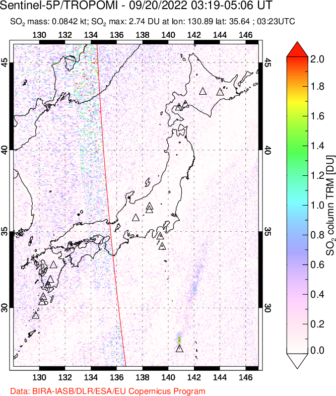 A sulfur dioxide image over Japan on Sep 20, 2022.