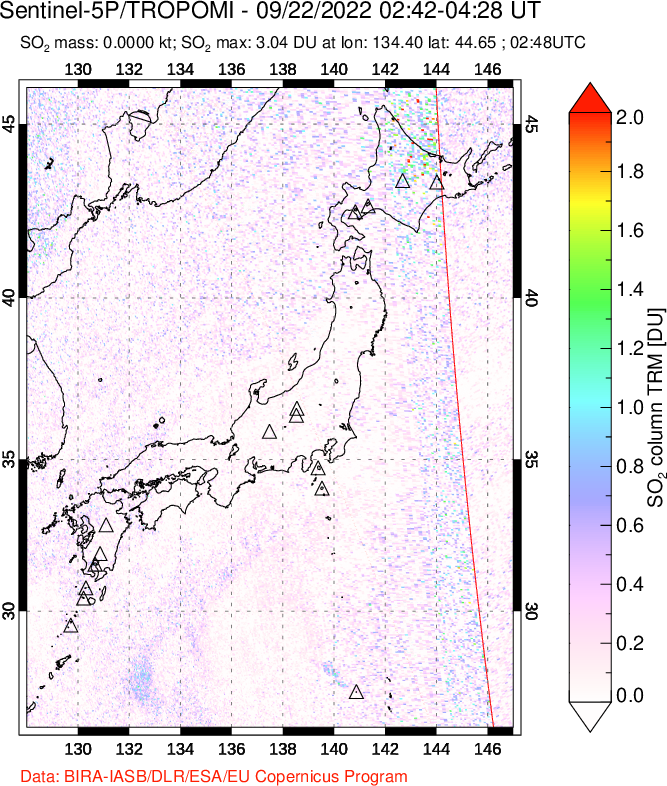 A sulfur dioxide image over Japan on Sep 22, 2022.