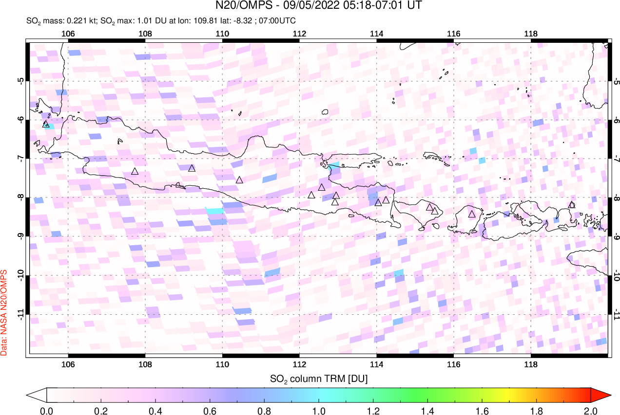 A sulfur dioxide image over Java, Indonesia on Sep 05, 2022.