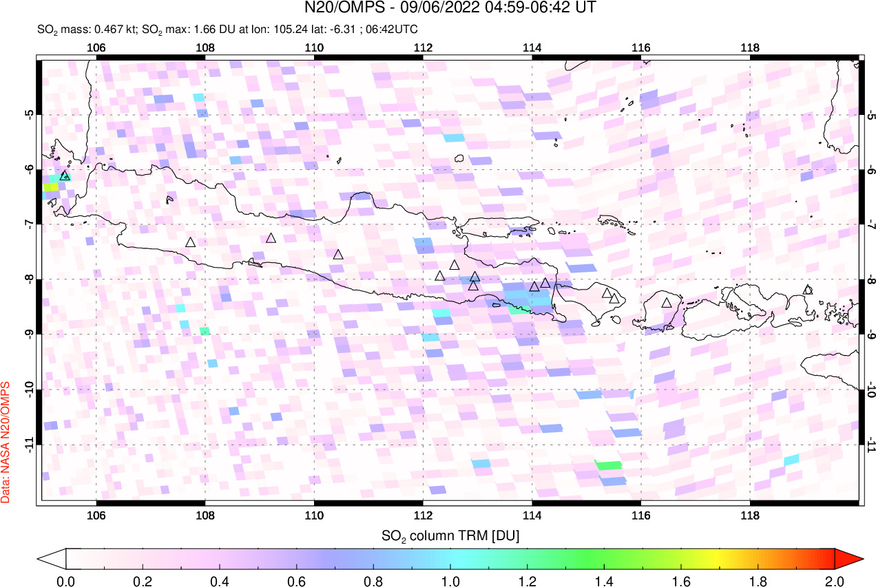 A sulfur dioxide image over Java, Indonesia on Sep 06, 2022.