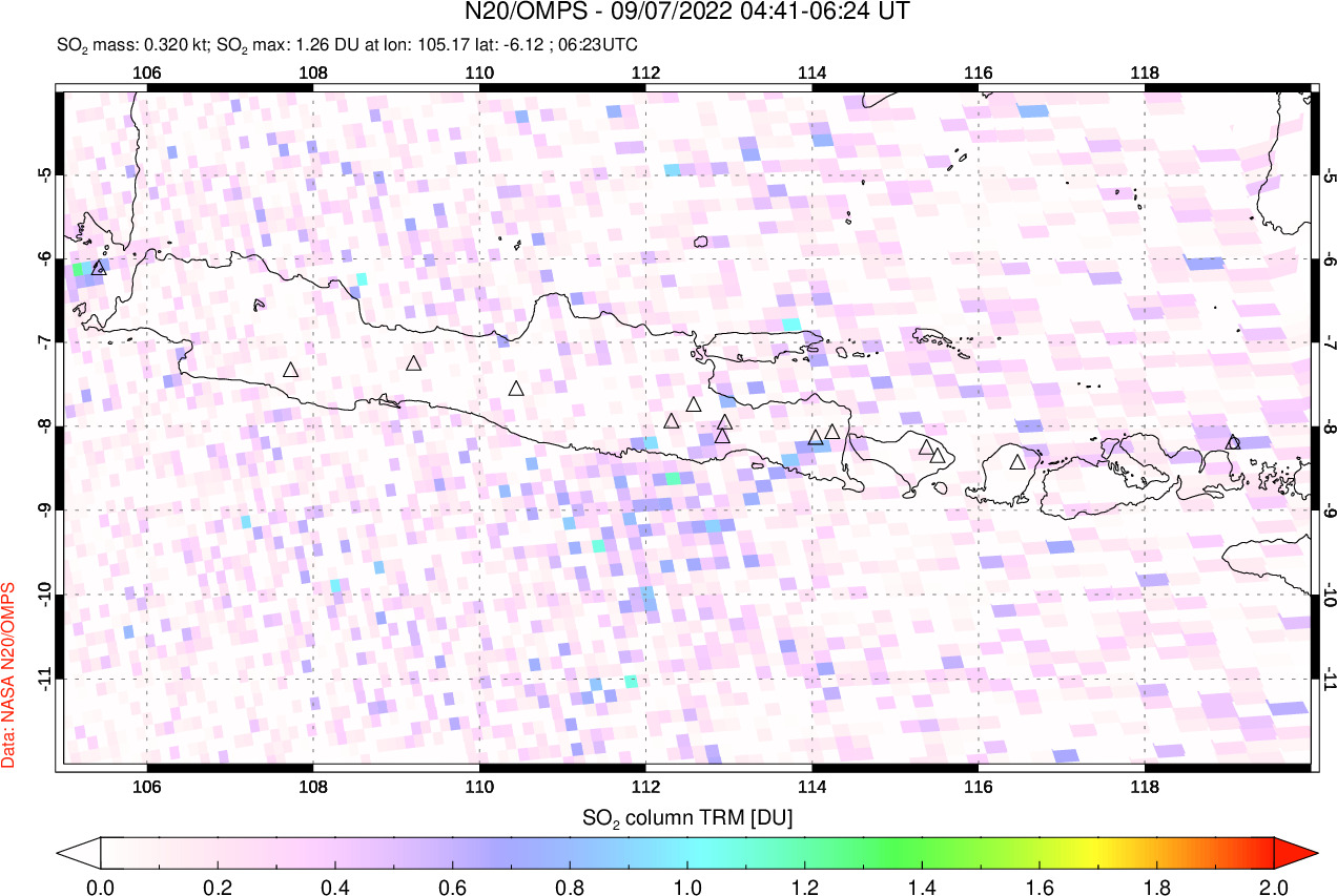 A sulfur dioxide image over Java, Indonesia on Sep 07, 2022.