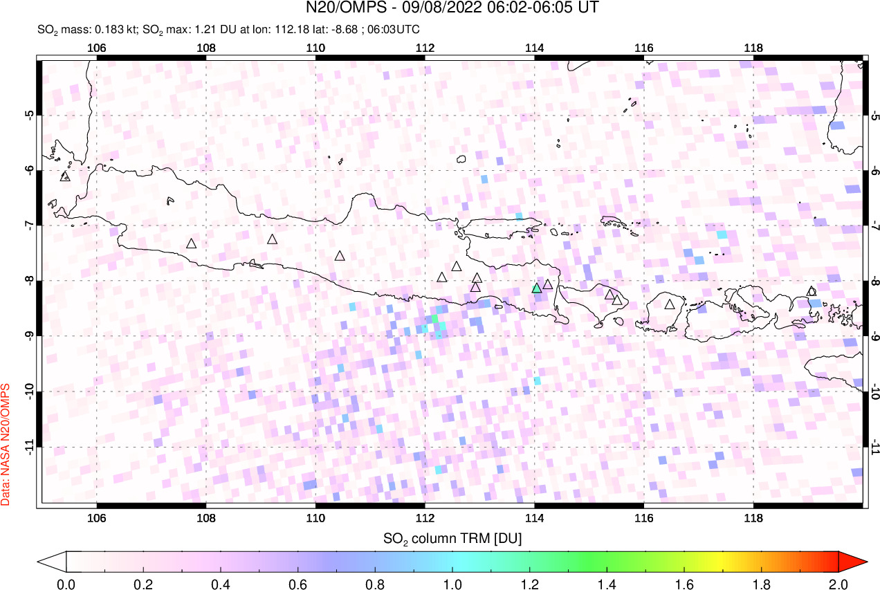 A sulfur dioxide image over Java, Indonesia on Sep 08, 2022.