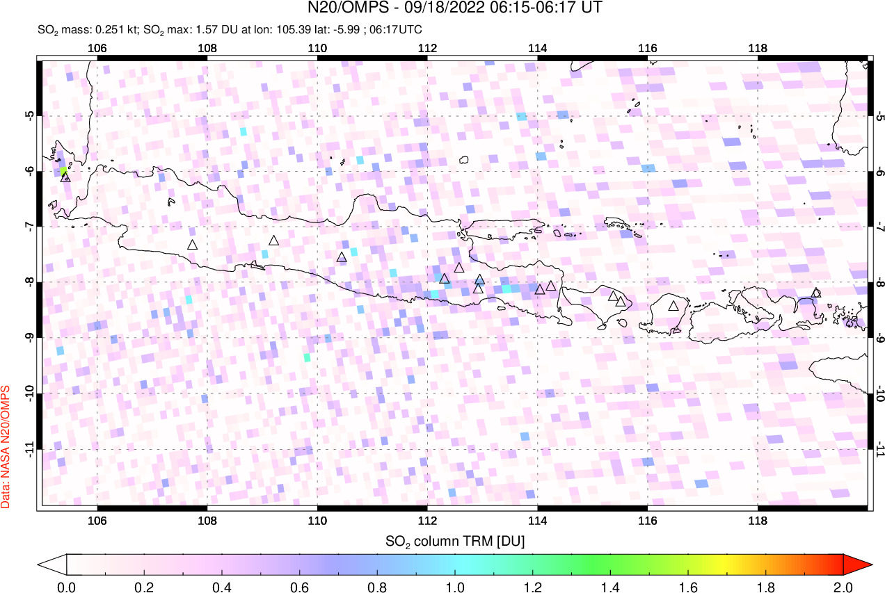 A sulfur dioxide image over Java, Indonesia on Sep 18, 2022.