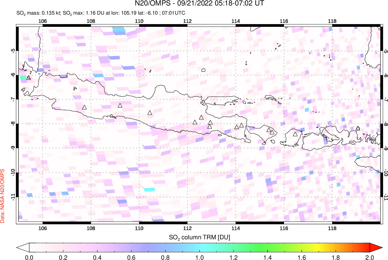 A sulfur dioxide image over Java, Indonesia on Sep 21, 2022.