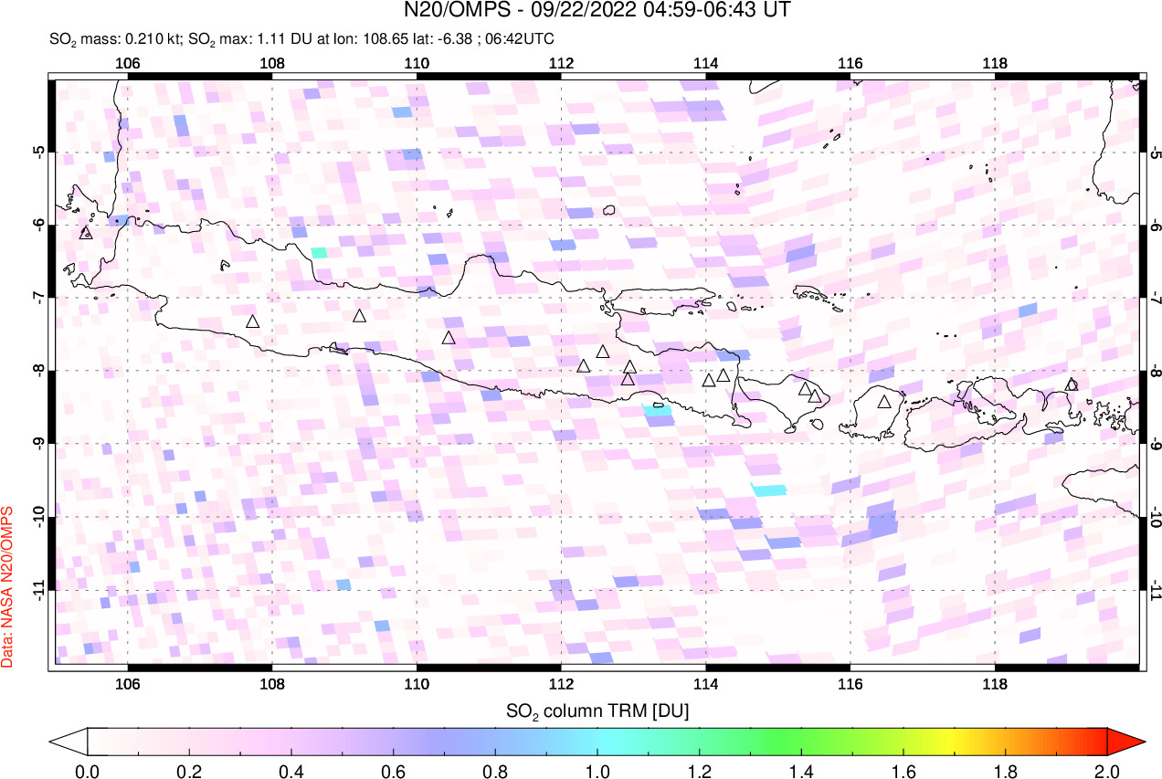 A sulfur dioxide image over Java, Indonesia on Sep 22, 2022.