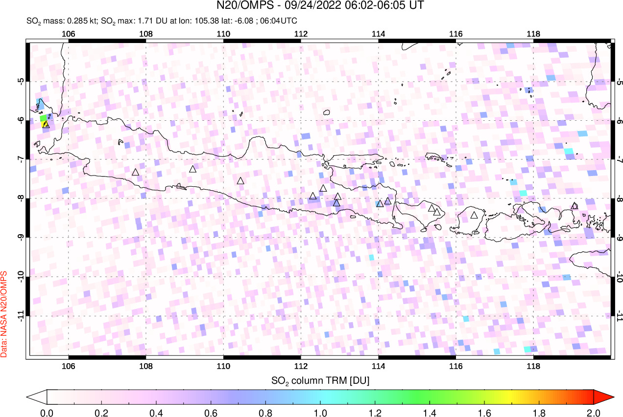 A sulfur dioxide image over Java, Indonesia on Sep 24, 2022.