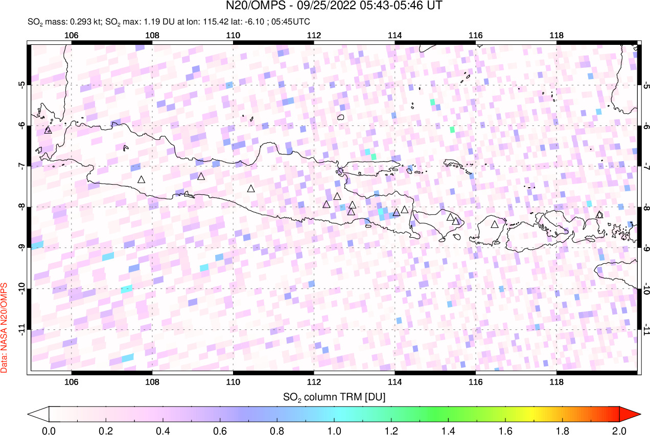 A sulfur dioxide image over Java, Indonesia on Sep 25, 2022.