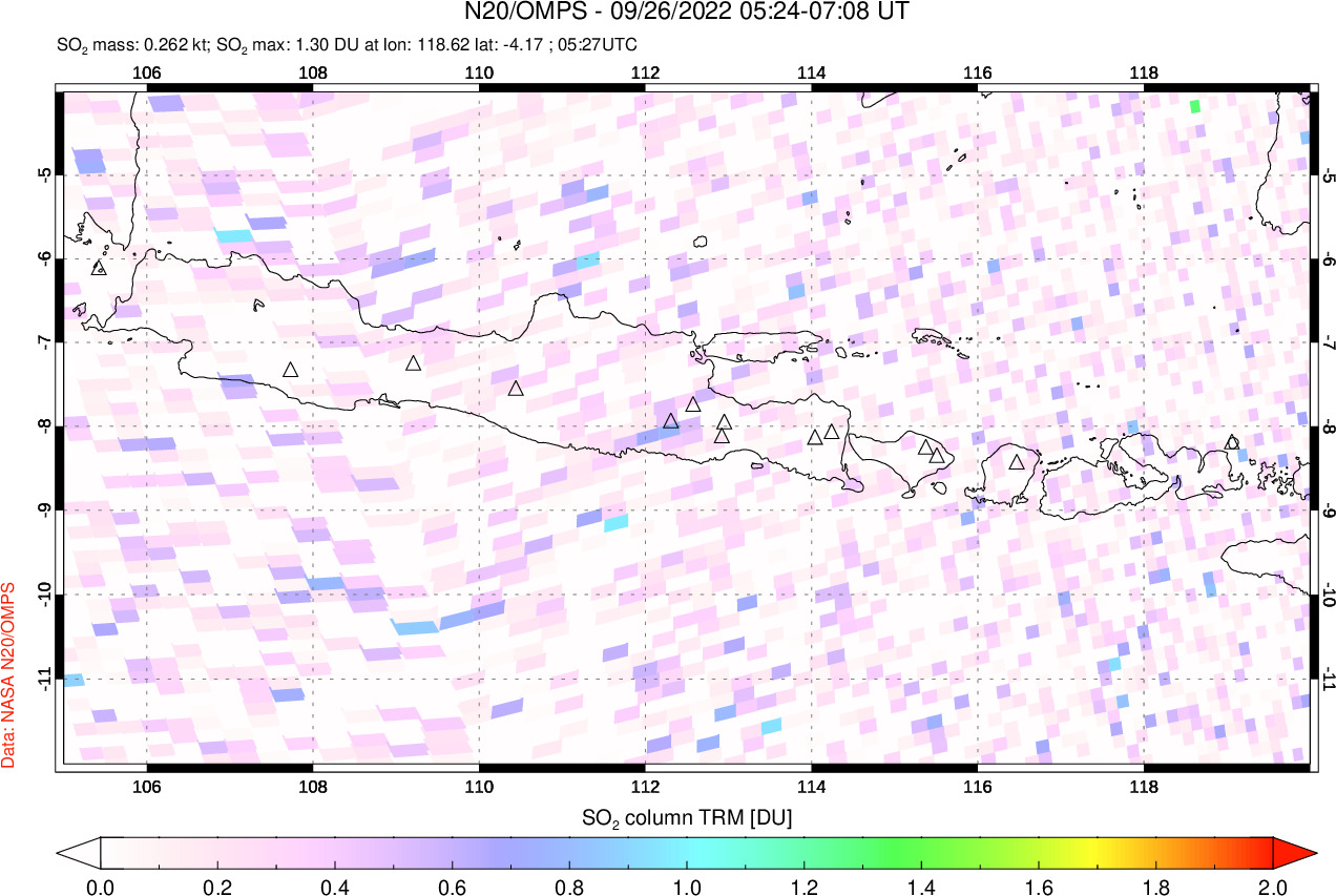 A sulfur dioxide image over Java, Indonesia on Sep 26, 2022.
