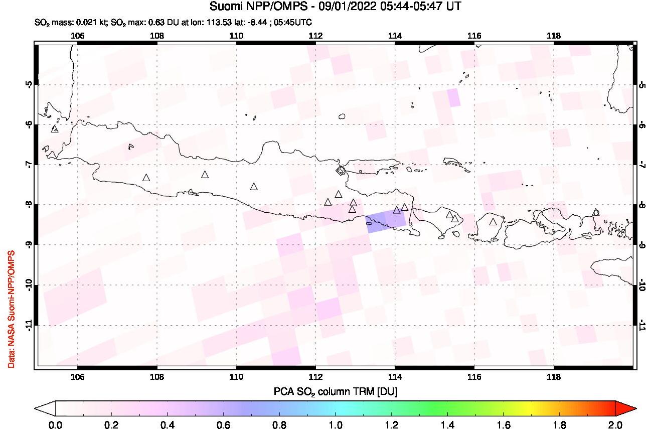 A sulfur dioxide image over Java, Indonesia on Sep 01, 2022.