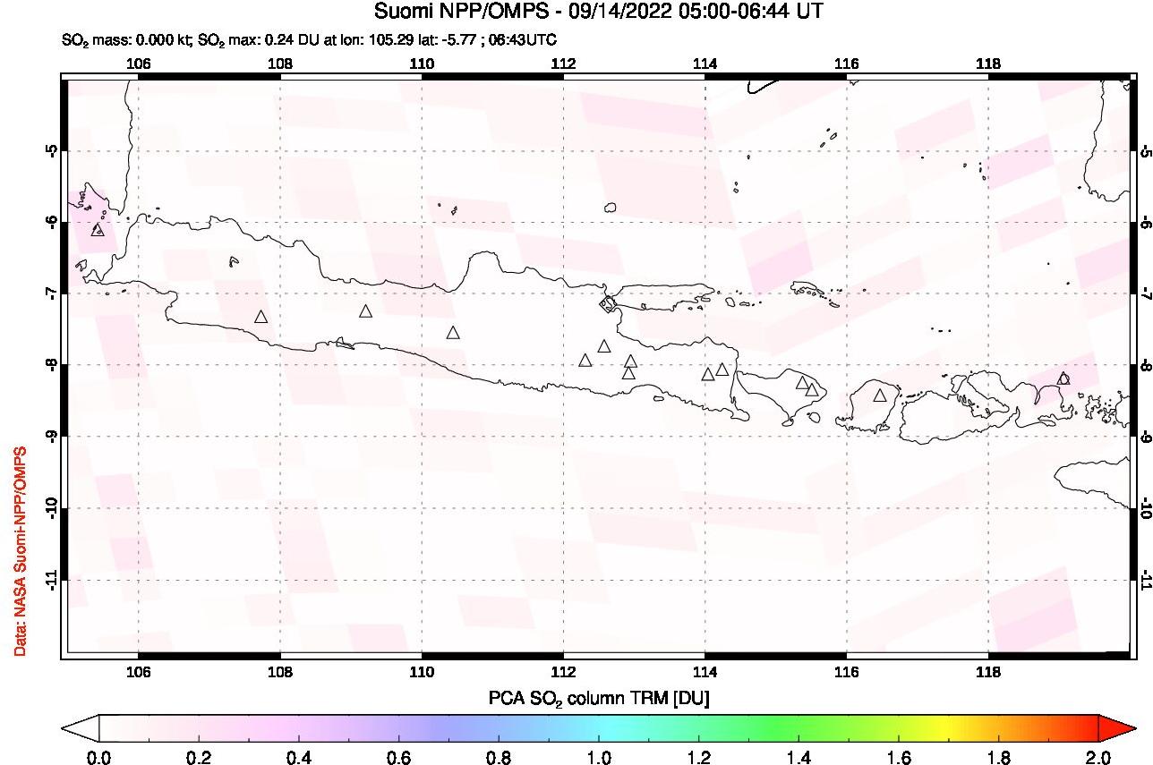 A sulfur dioxide image over Java, Indonesia on Sep 14, 2022.