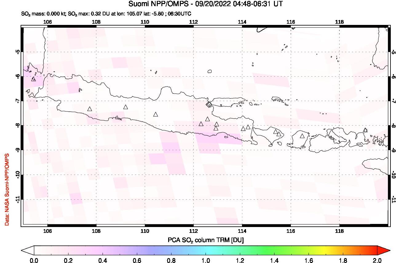 A sulfur dioxide image over Java, Indonesia on Sep 20, 2022.