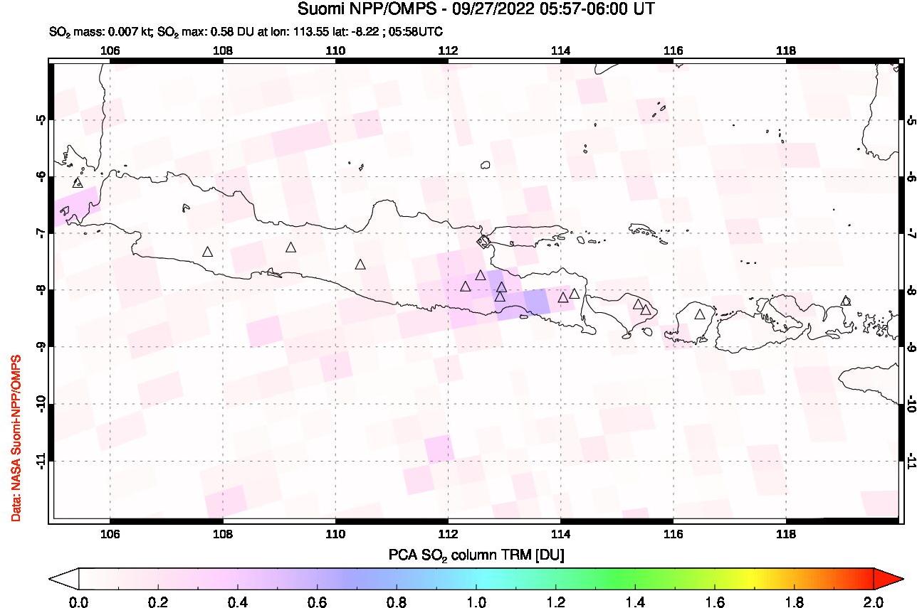 A sulfur dioxide image over Java, Indonesia on Sep 27, 2022.