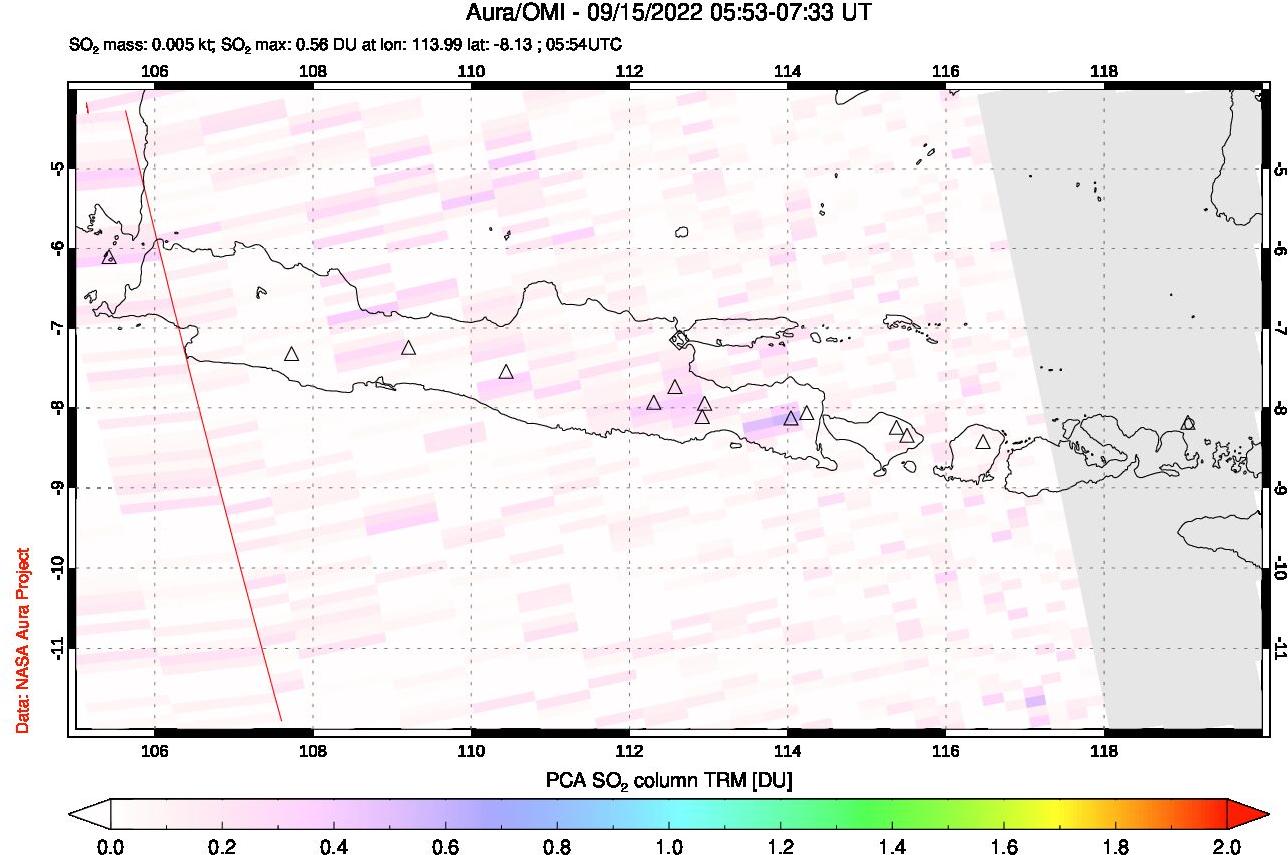 A sulfur dioxide image over Java, Indonesia on Sep 15, 2022.