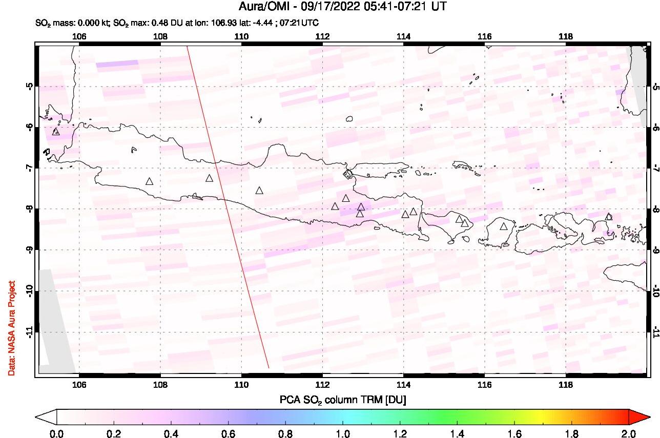 A sulfur dioxide image over Java, Indonesia on Sep 17, 2022.