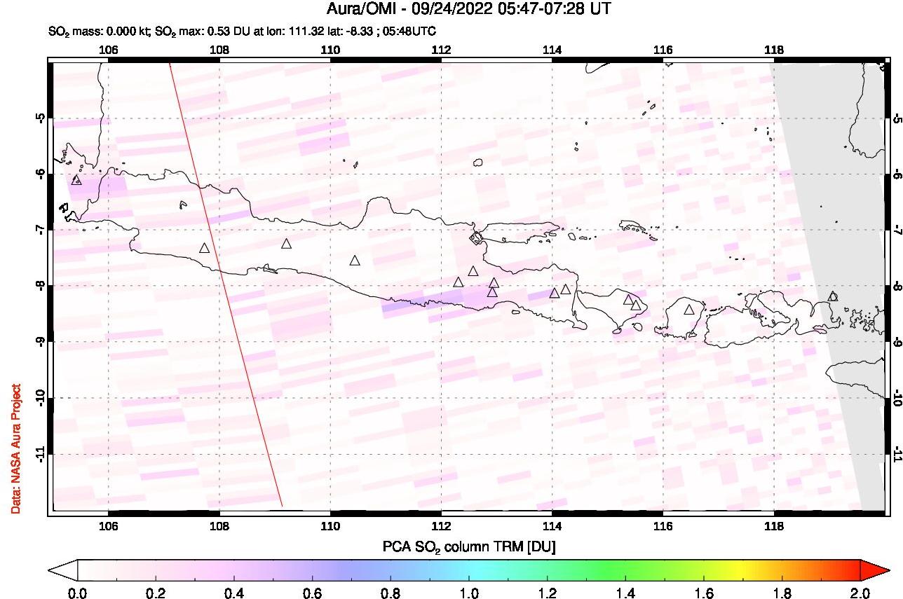 A sulfur dioxide image over Java, Indonesia on Sep 24, 2022.