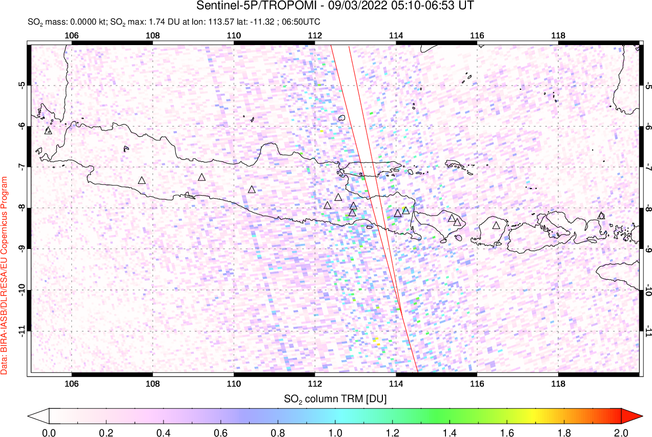A sulfur dioxide image over Java, Indonesia on Sep 03, 2022.