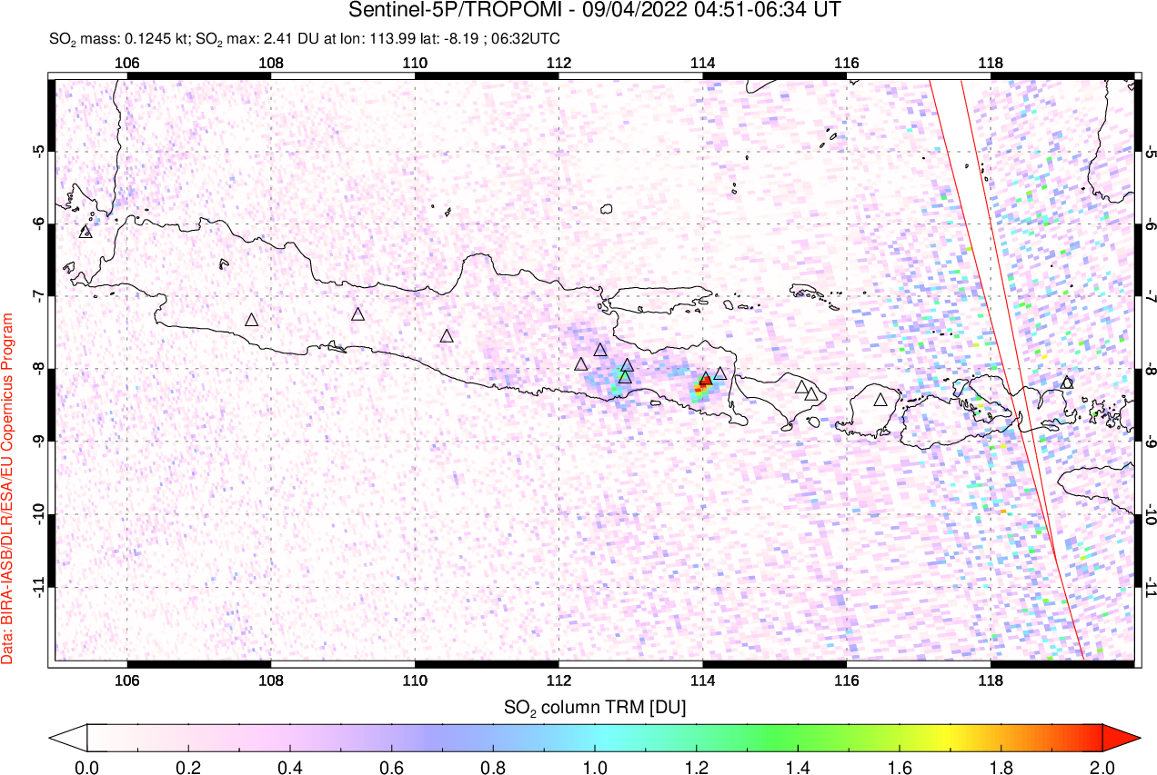A sulfur dioxide image over Java, Indonesia on Sep 04, 2022.