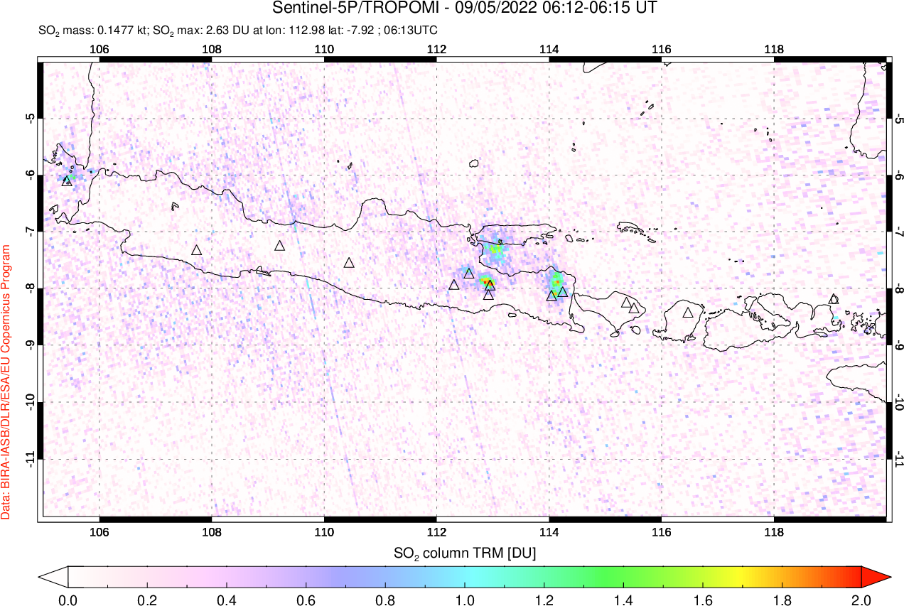 A sulfur dioxide image over Java, Indonesia on Sep 05, 2022.