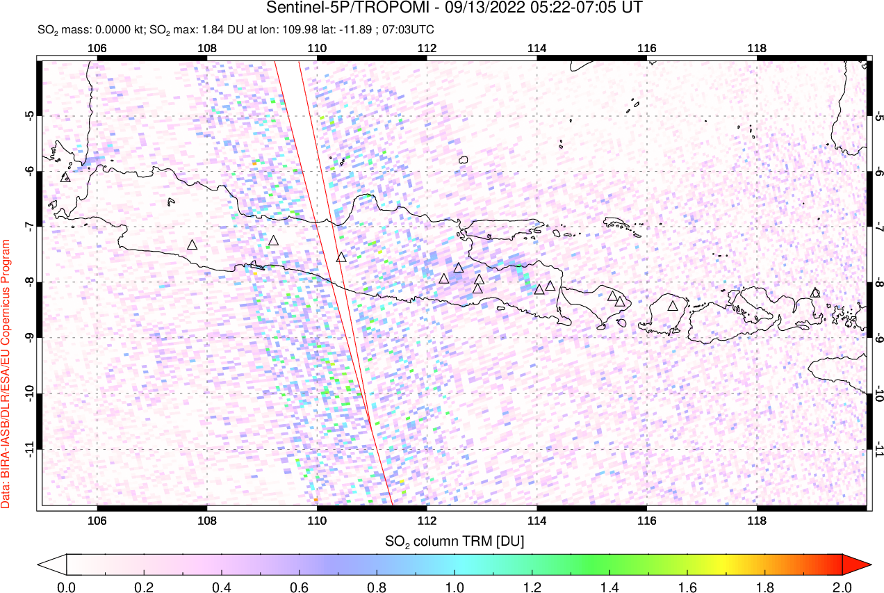 A sulfur dioxide image over Java, Indonesia on Sep 13, 2022.