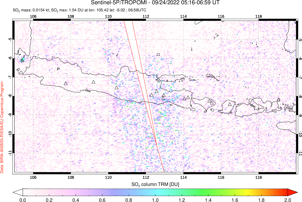 A sulfur dioxide image over Java, Indonesia on Sep 24, 2022.
