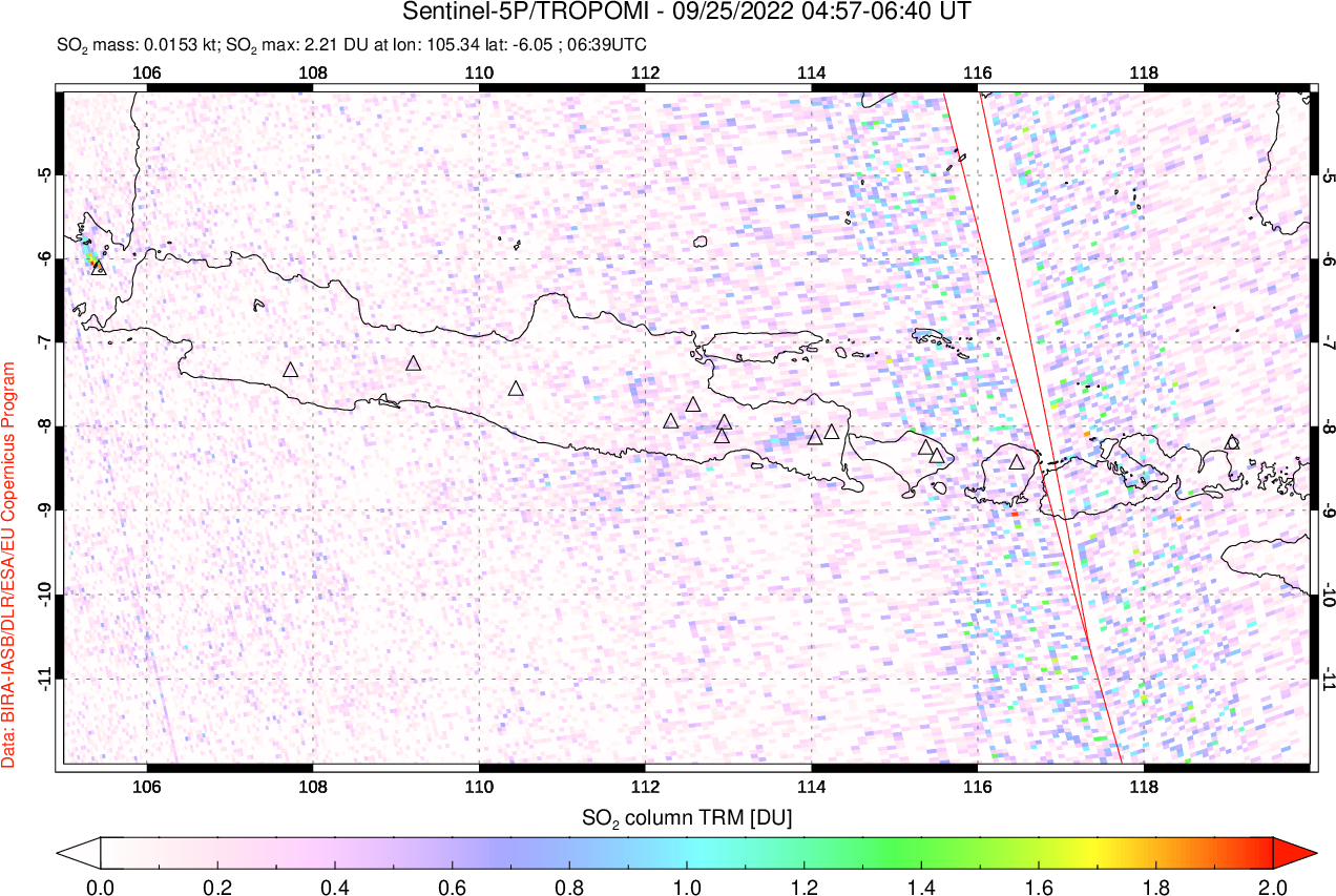 A sulfur dioxide image over Java, Indonesia on Sep 25, 2022.