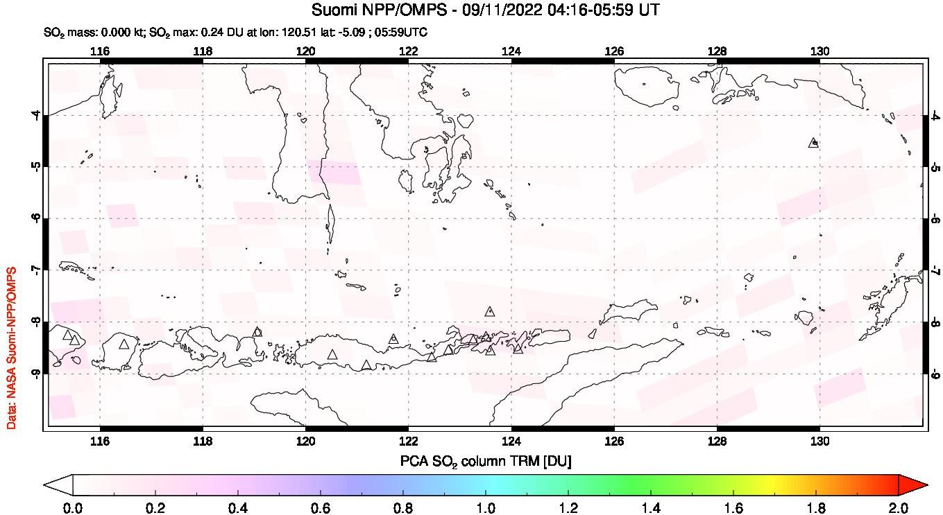 A sulfur dioxide image over Lesser Sunda Islands, Indonesia on Sep 11, 2022.