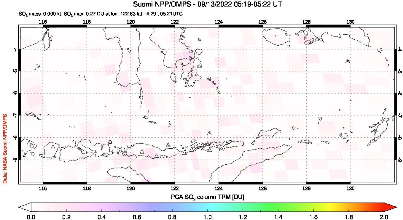 A sulfur dioxide image over Lesser Sunda Islands, Indonesia on Sep 13, 2022.