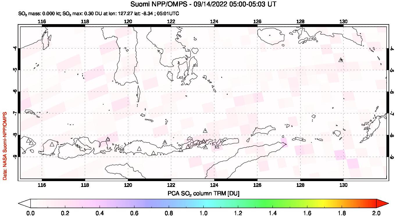 A sulfur dioxide image over Lesser Sunda Islands, Indonesia on Sep 14, 2022.