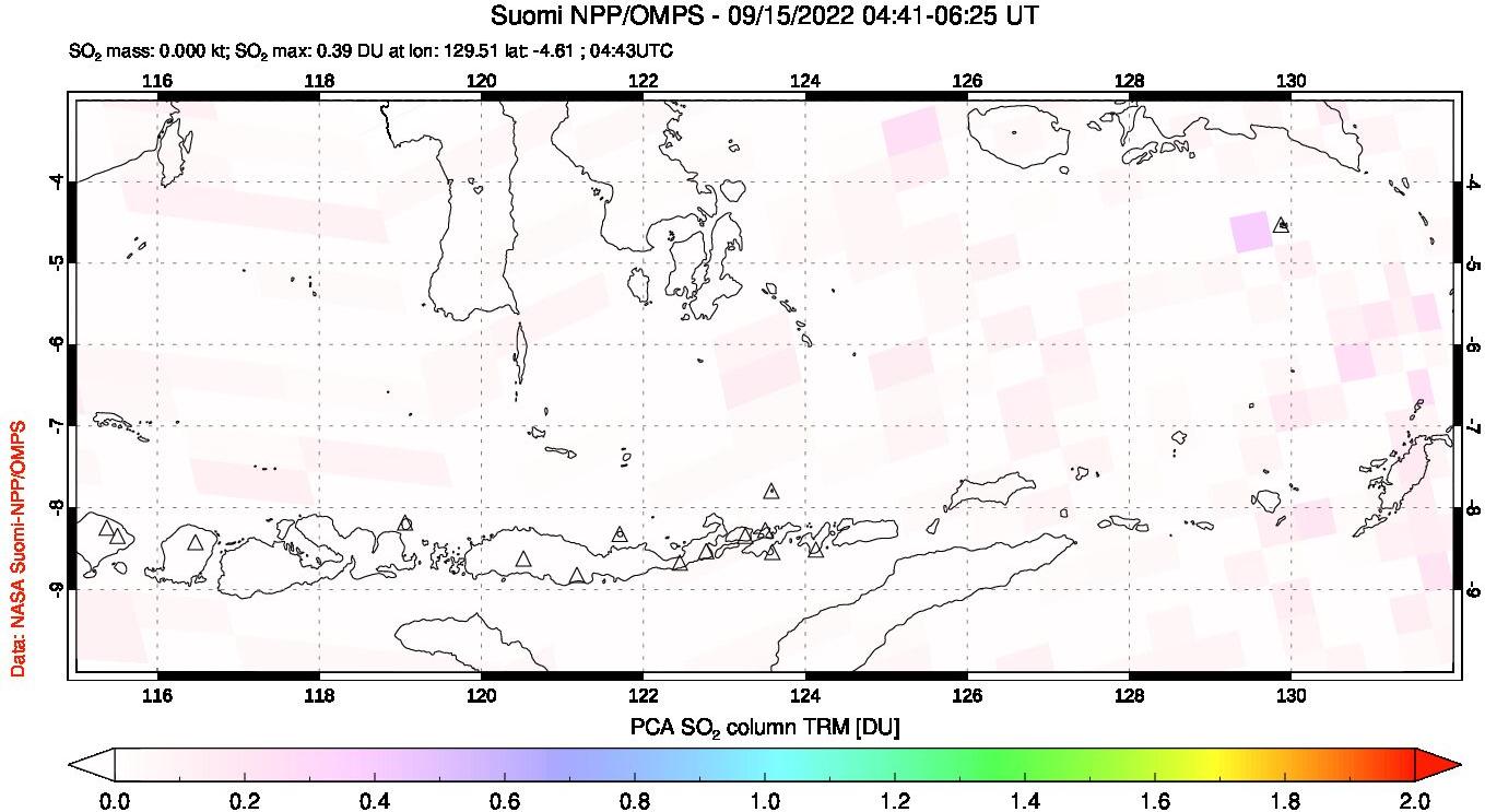 A sulfur dioxide image over Lesser Sunda Islands, Indonesia on Sep 15, 2022.
