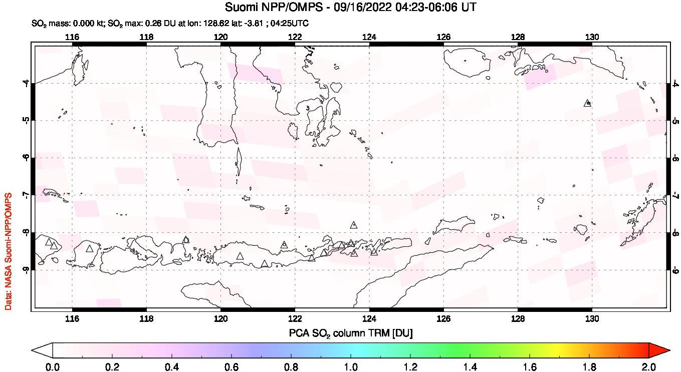 A sulfur dioxide image over Lesser Sunda Islands, Indonesia on Sep 16, 2022.