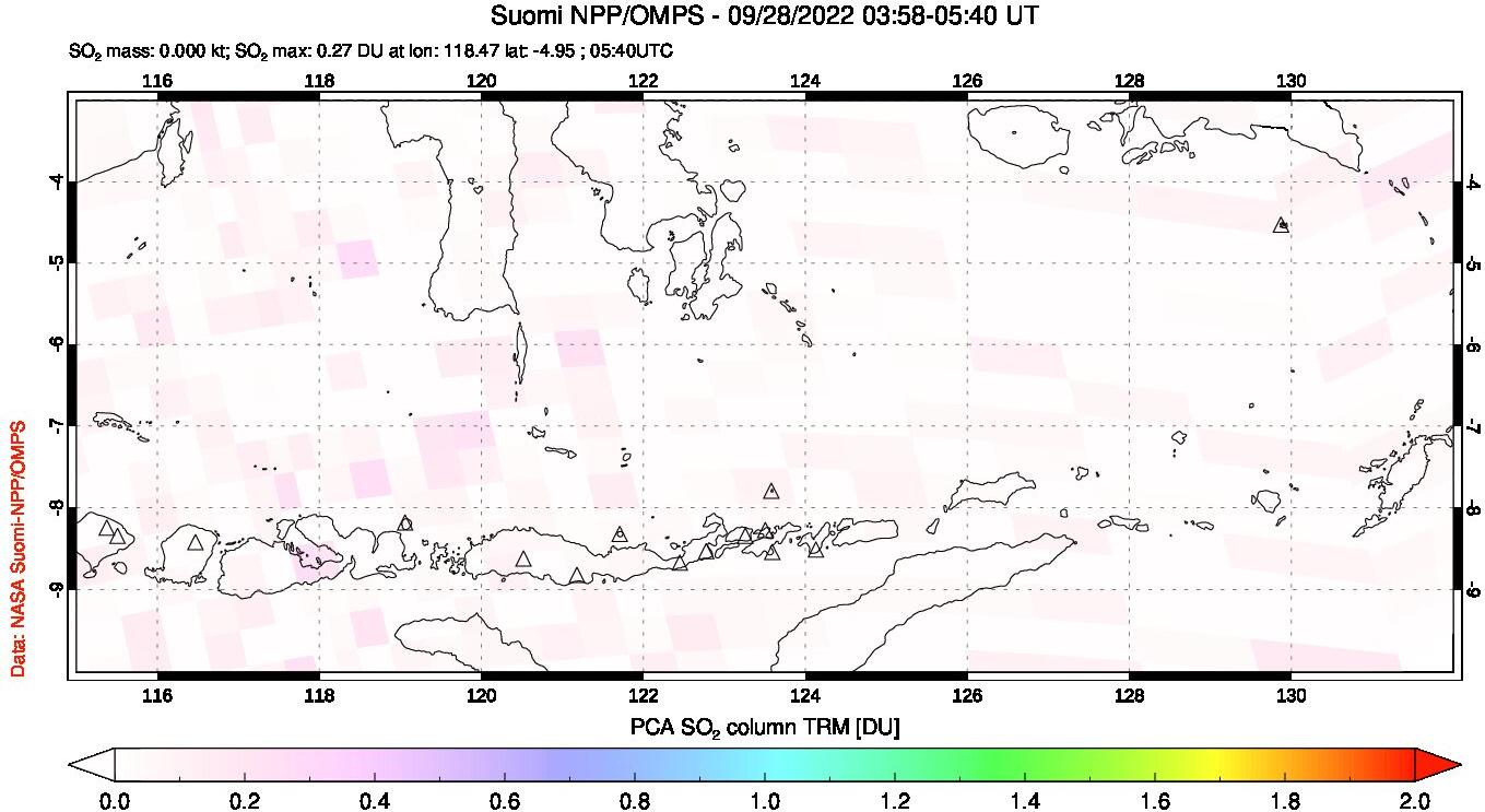 A sulfur dioxide image over Lesser Sunda Islands, Indonesia on Sep 28, 2022.