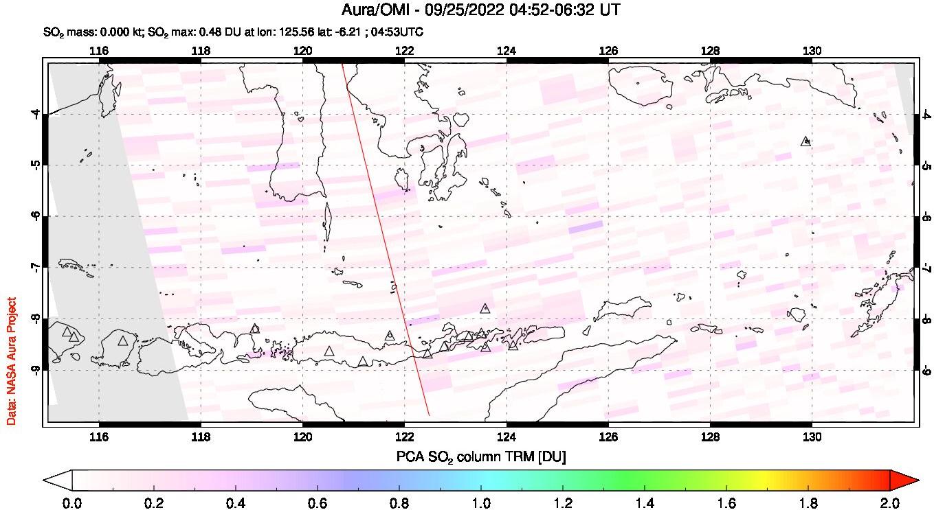A sulfur dioxide image over Lesser Sunda Islands, Indonesia on Sep 25, 2022.