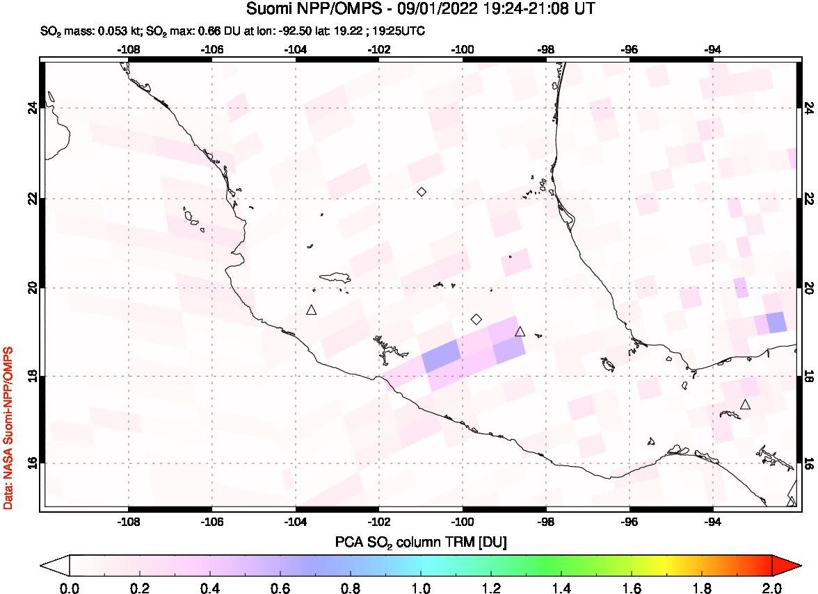 A sulfur dioxide image over Mexico on Sep 01, 2022.