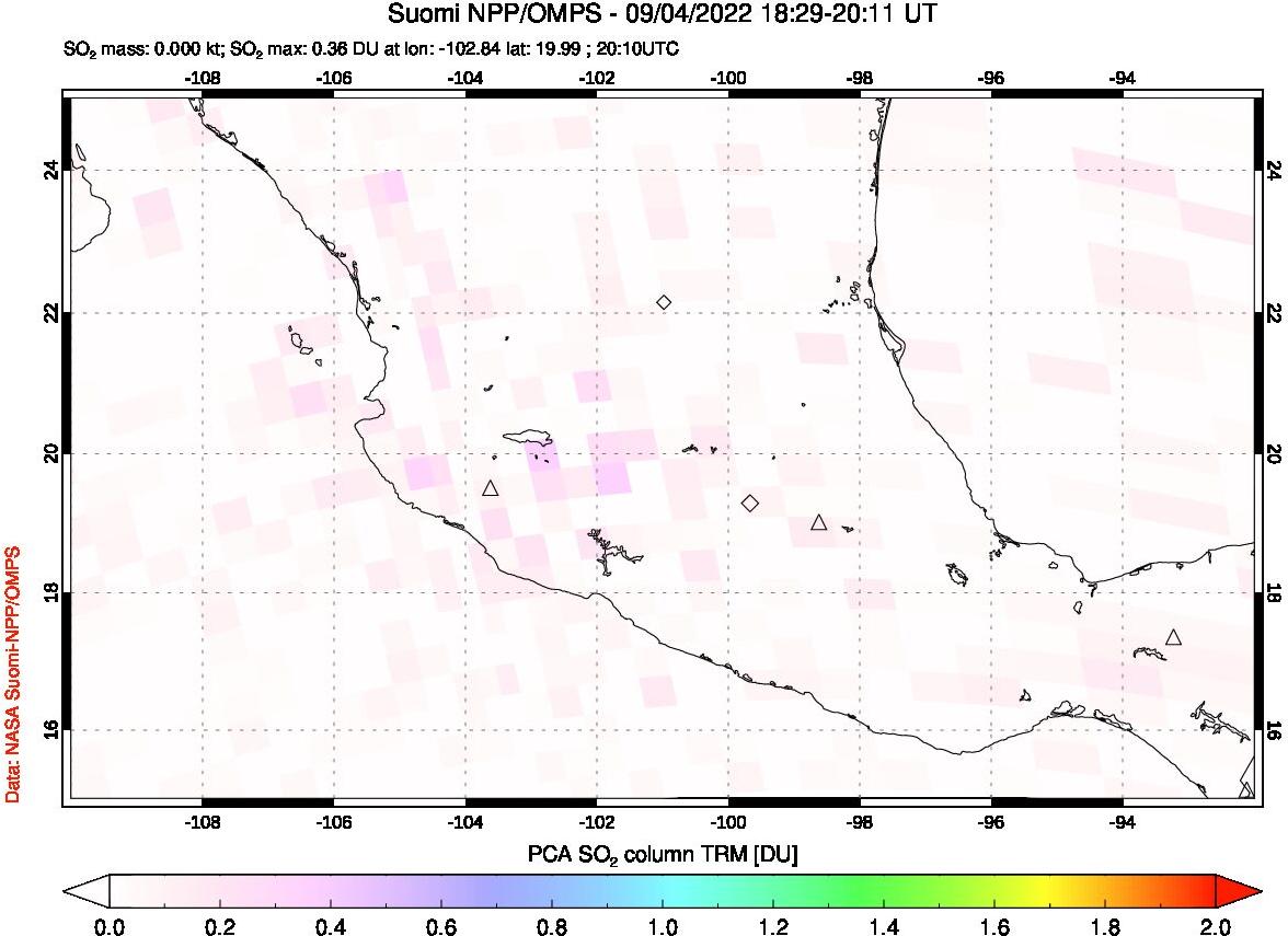 A sulfur dioxide image over Mexico on Sep 04, 2022.