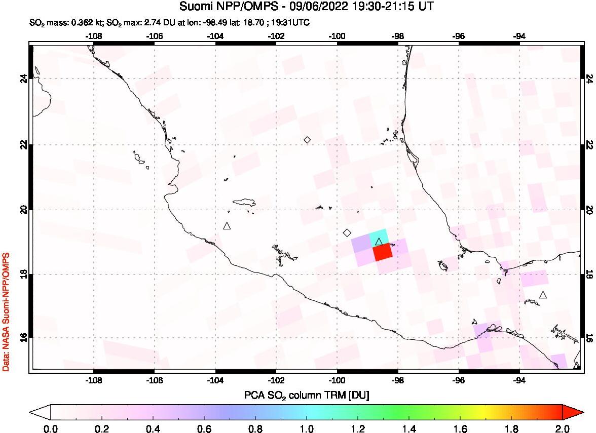 A sulfur dioxide image over Mexico on Sep 06, 2022.
