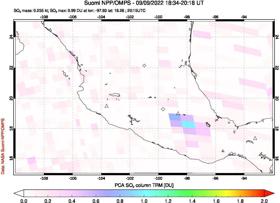 A sulfur dioxide image over Mexico on Sep 09, 2022.