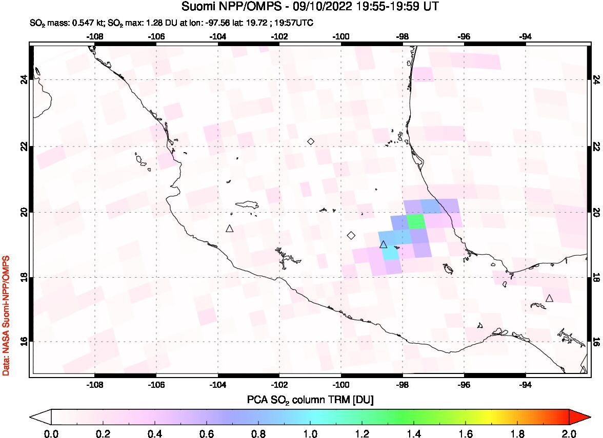 A sulfur dioxide image over Mexico on Sep 10, 2022.